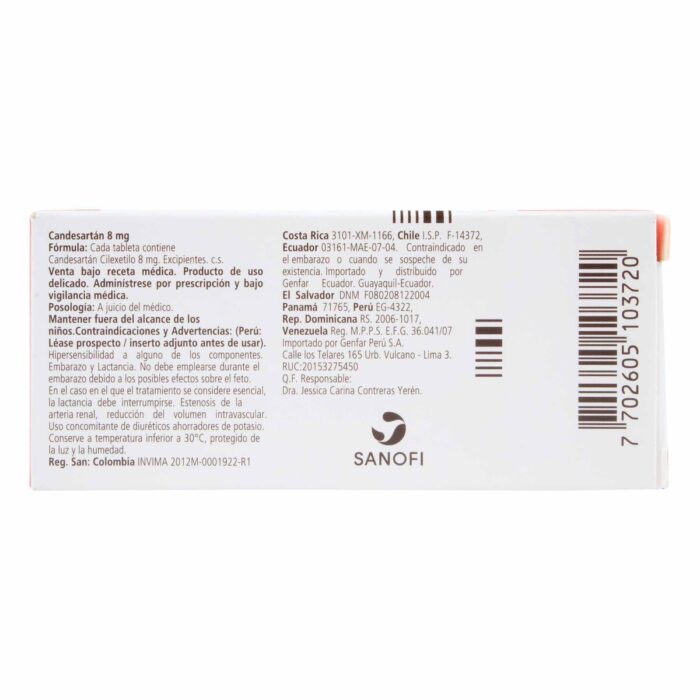 CANDESARTAN 8 MG CAJA X 14 TABLETAS - GENFAR drogueria la de todos Colombia